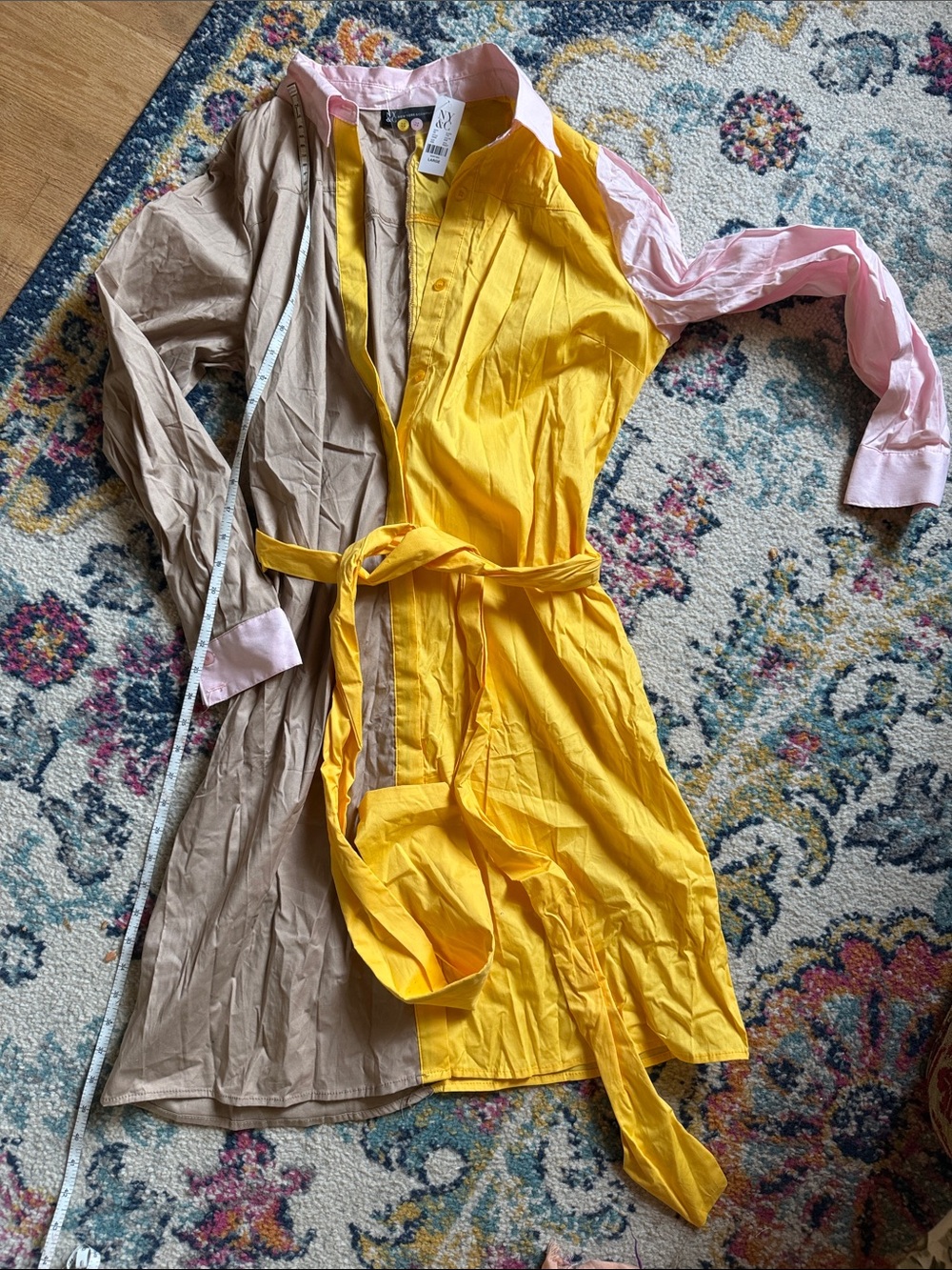 NY&C Colorblock Yellow & Beige Belted Shirt dress -